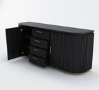 Perris Solid Wood Modern Black Fluted Sideboard with Drawers