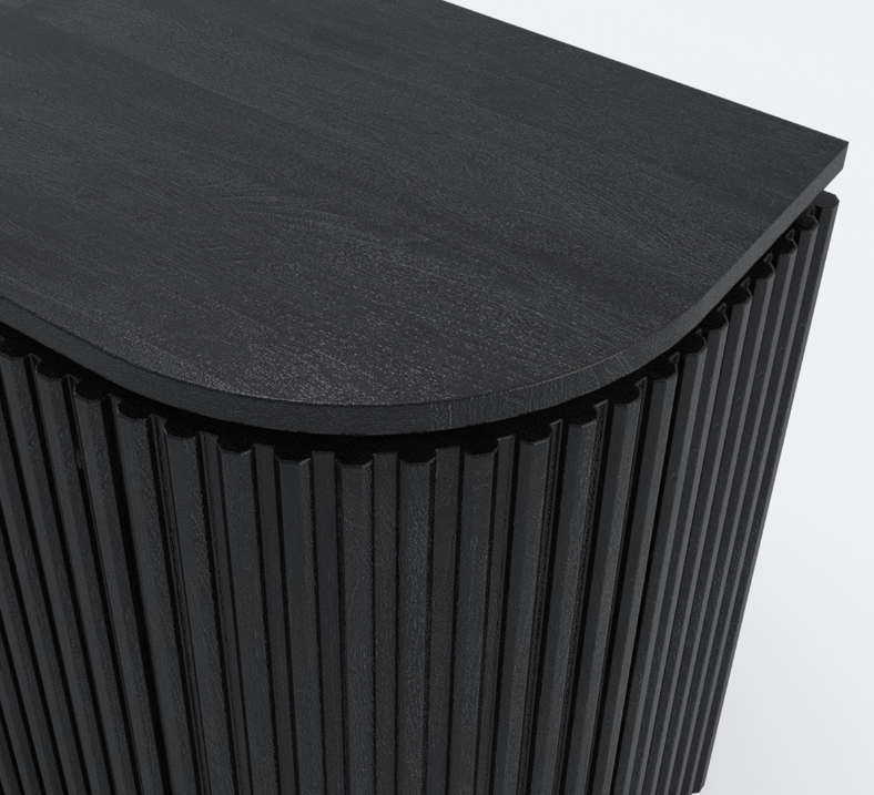 Perris Solid Wood Modern Black Fluted Sideboard with Drawers