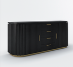 Perris Solid Wood Modern Black Fluted Sideboard with Drawers