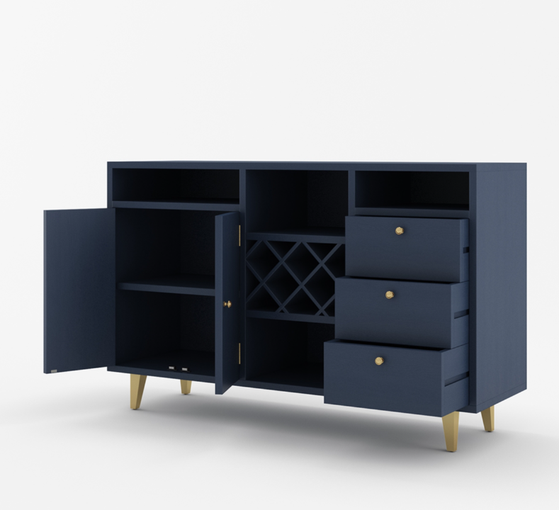 Mareeba Solid Wood 3 Drawer Long Bar Buffet Cabinet