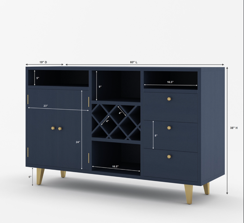 Mareeba Solid Wood 3 Drawer Long Bar Buffet Cabinet