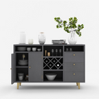 Navy blue entertainment console with wine storage 