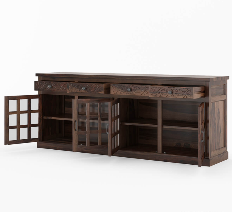 Dallas Ranch Rustic Solid Wood 4 Drawer Extra Long Buffet Cabinet