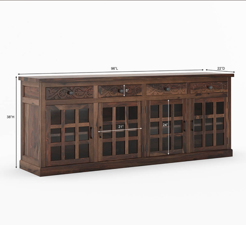 Dallas Ranch Rustic Solid Wood 4 Drawer Extra Long Buffet Cabinet
