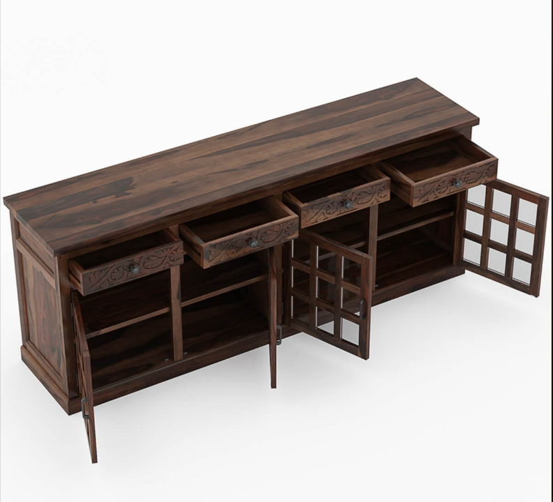 Dallas Ranch Rustic Solid Wood 4 Drawer Extra Long Buffet Cabinet