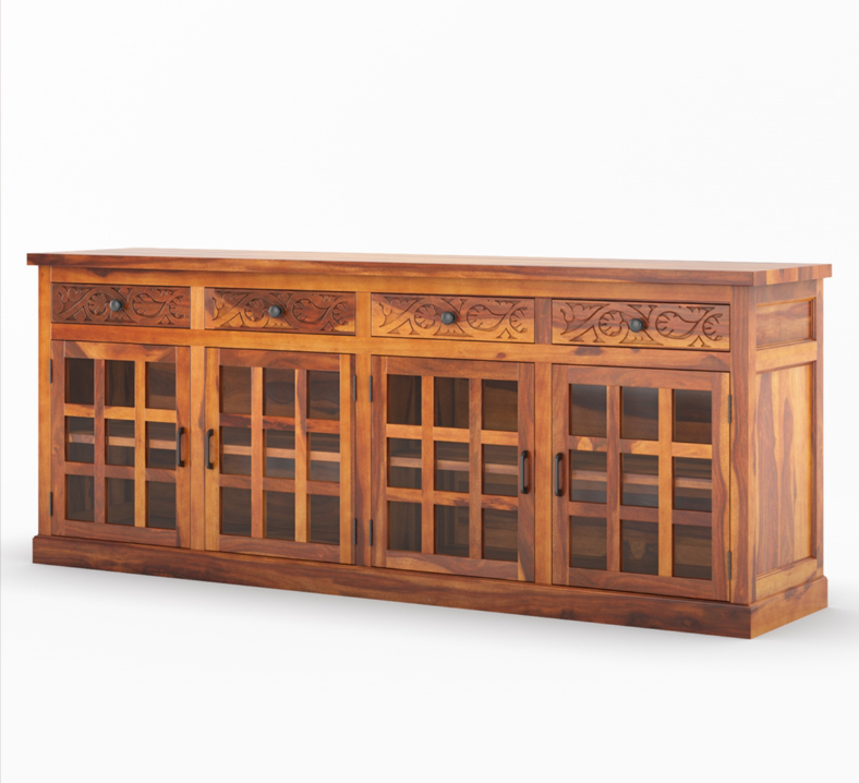 Dallas Ranch Rustic Solid Wood 4 Drawer Extra Long Buffet Cabinet