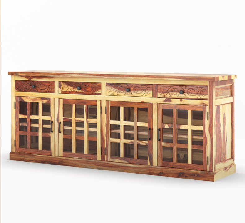 Dallas Ranch Rustic Solid Wood 4 Drawer Extra Long Buffet Cabinet