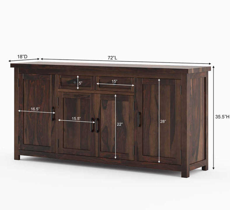 Galveston Rustic Solid Wood Buffet Cabinet with Drawers