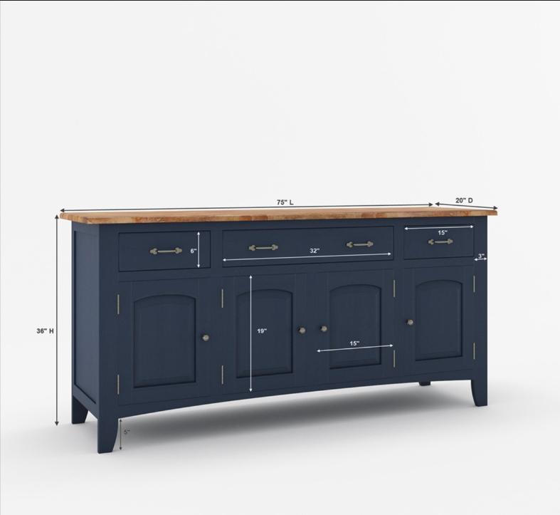 Meriden Two Tone Solid Wood Blue Sideboard Cabinet with Drawers