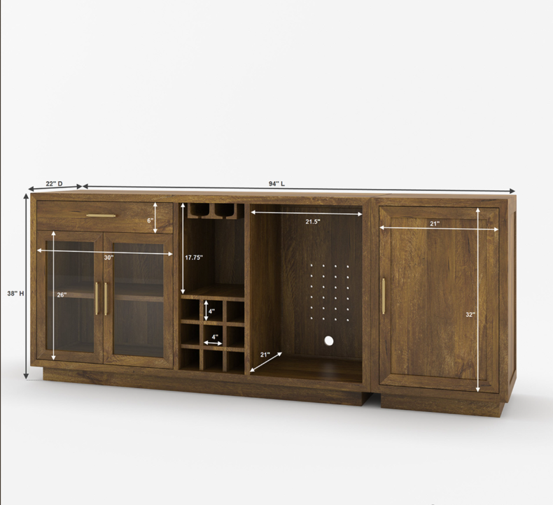 Sarnia Solid Wood Buffet Cabinet with Mini Fridge Space