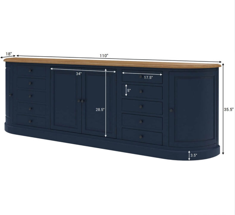 Peshtigo Two Tone Solid Wood 10 Drawer Extra Long Sideboard