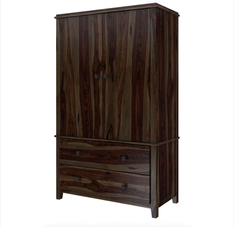 Bozeman Rustic Solid Wood Wardrobe Large Armoire With Drawers