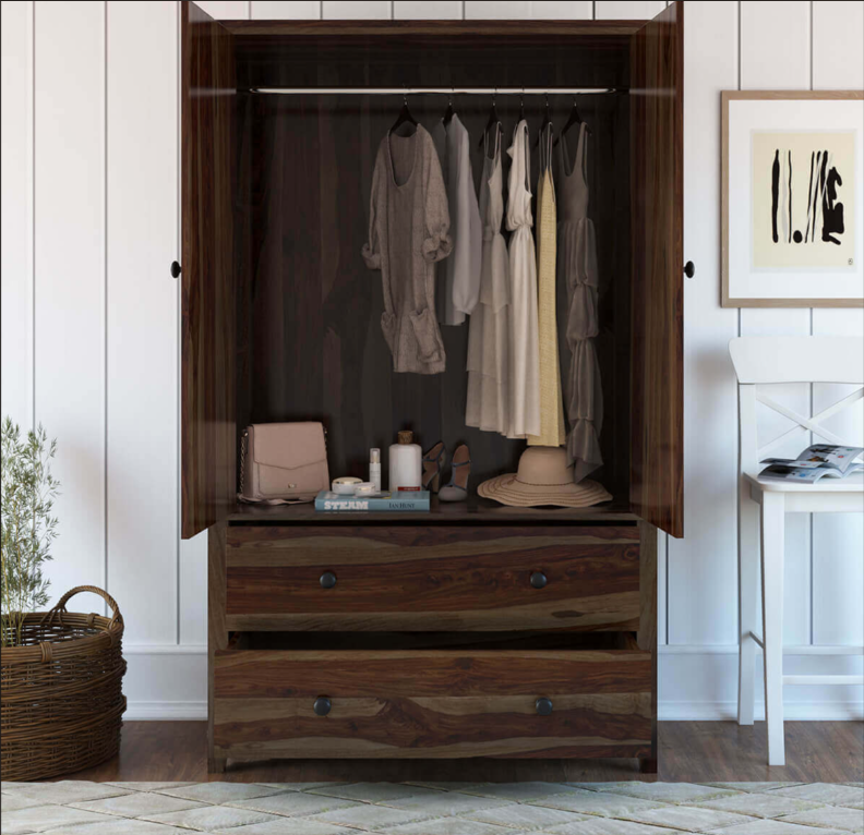 Bozeman Rustic Solid Wood Wardrobe Large Armoire With Drawers