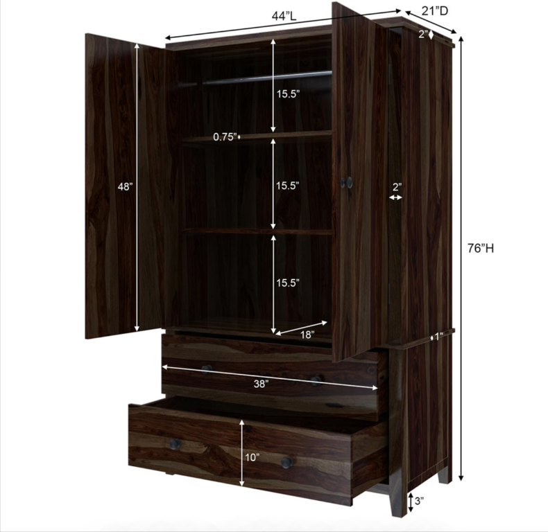 Bozeman Rustic Solid Wood Wardrobe Large Armoire With Drawers