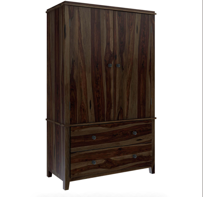 Bozeman Rustic Solid Wood Wardrobe Large Armoire With Drawers