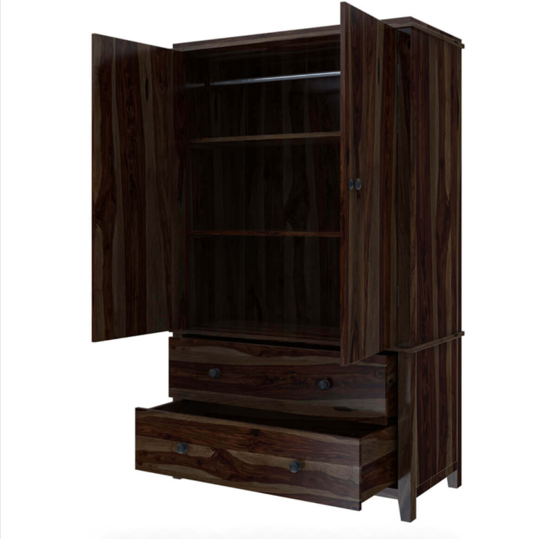Bozeman Rustic Solid Wood Wardrobe Large Armoire With Drawers