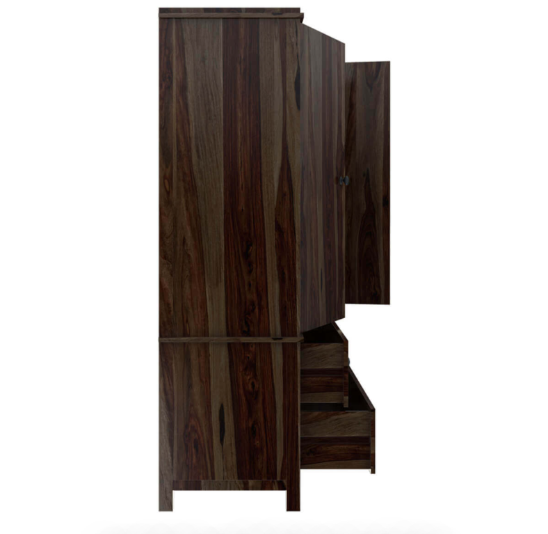 Bozeman Rustic Solid Wood Wardrobe Large Armoire With Drawers