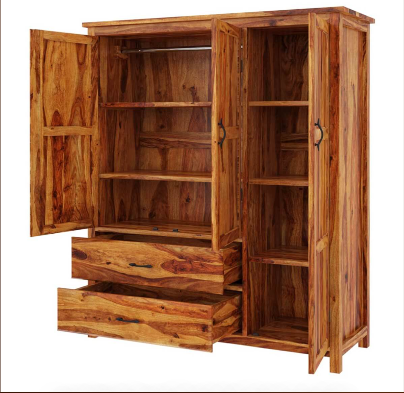 Sheffield Farmhouse Solid Wood Large Bedroom Wardrobe Armoire With Drawer