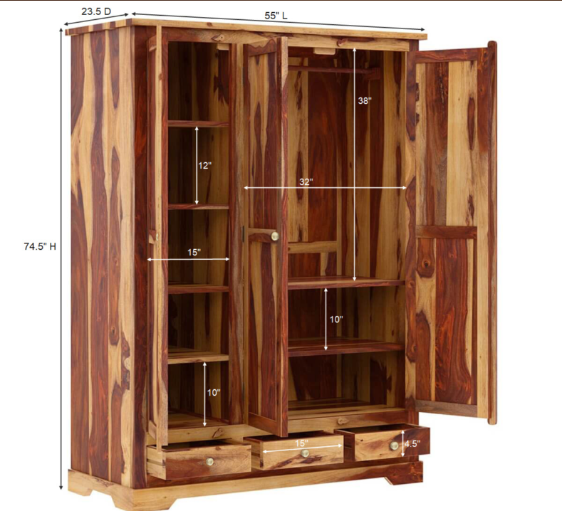 Crossett Large Solid Wood Armoire with Hanging Rod