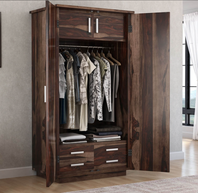 Hampshire Rustic Solid Wood Wardrobe Armoire With Drawers And Shelves