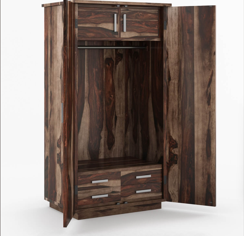 Hampshire Rustic Solid Wood Wardrobe Armoire With Drawers And Shelves