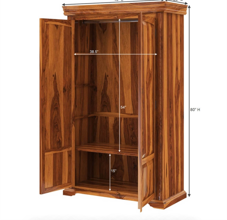 Empire Bedroom Transitional Solid Wood Large Armoire Wardrobe With Shelves
