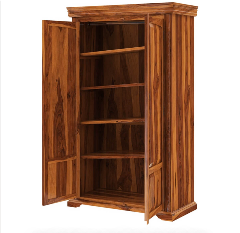 Empire Bedroom Transitional Solid Wood Large Armoire Wardrobe With Shelves