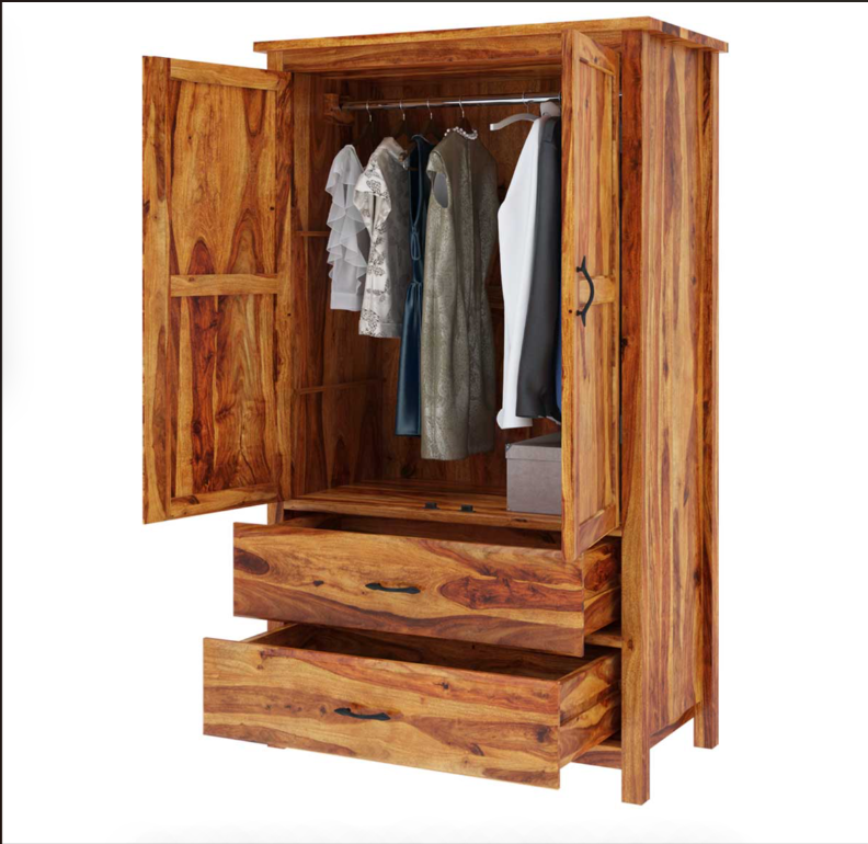 Healdsburg Farmhouse Solid Wood Large Wardrobe Armoire With Drawers