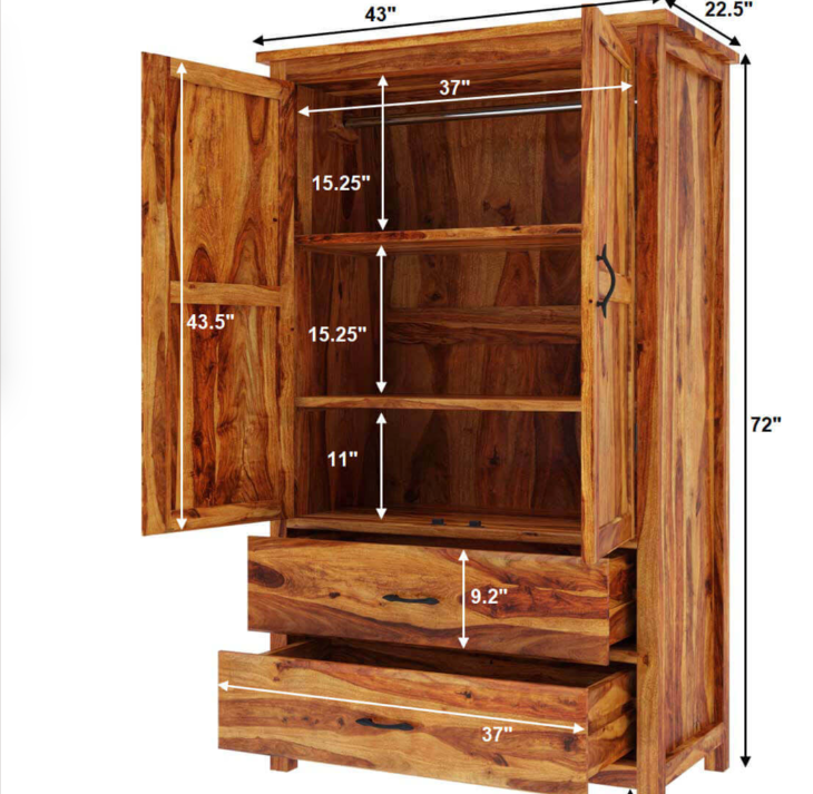 Healdsburg Farmhouse Solid Wood Large Wardrobe Armoire With Drawers