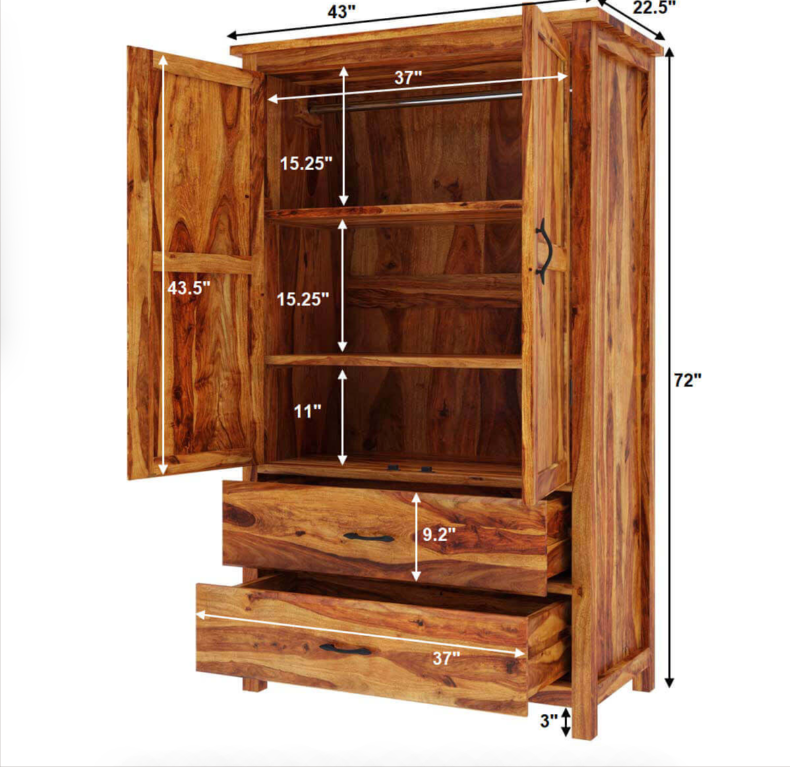 Healdsburg Farmhouse Solid Wood Large Wardrobe Armoire With Drawers