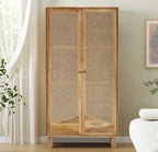 TrendHive Solid Wood Armoire with Rattan Doors