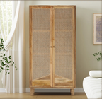 Porirua Solid Wood 4 Tier Armoire with Rattan Doors