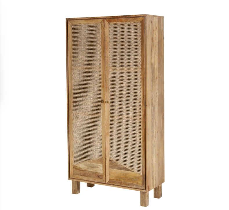 Porirua Solid Wood 4 Tier Armoire with Rattan Doors
