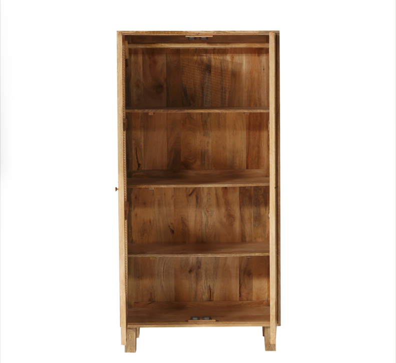 Porirua Solid Wood 4 Tier Armoire with Rattan Doors