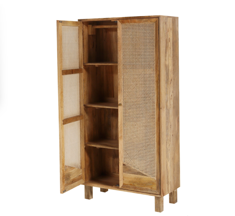 Porirua Solid Wood 4 Tier Armoire with Rattan Doors