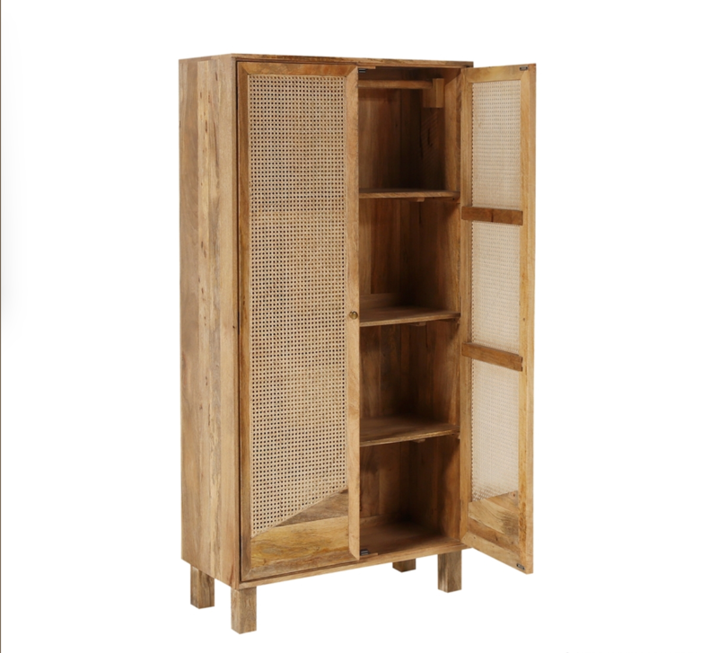 Porirua Solid Wood 4 Tier Armoire with Rattan Doors