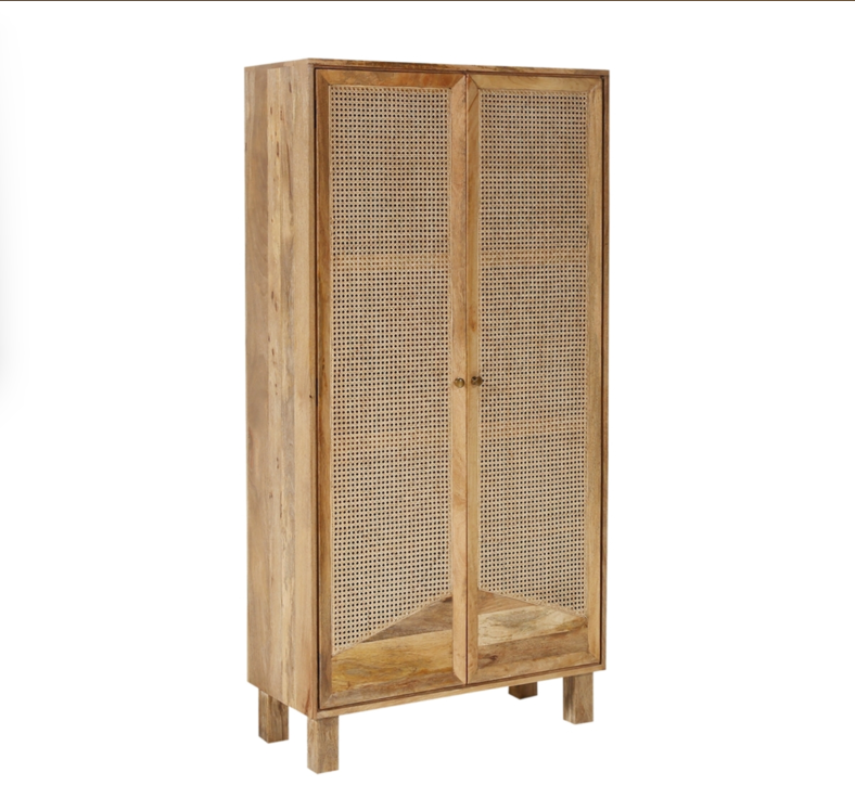 Porirua Solid Wood 4 Tier Armoire with Rattan Doors