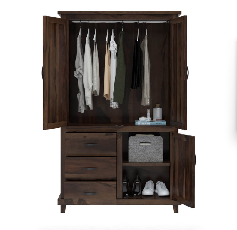 Antwerp Farmhouse Rustic Solid Wood Large Clothing Armoire Wardrobe