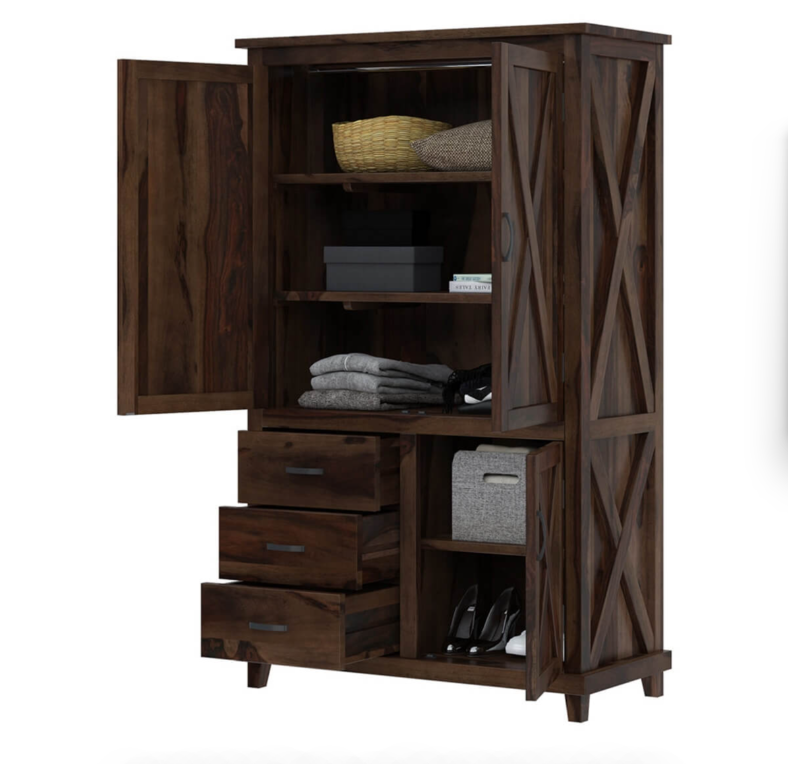 Antwerp Farmhouse Rustic Solid Wood Large Clothing Armoire Wardrobe