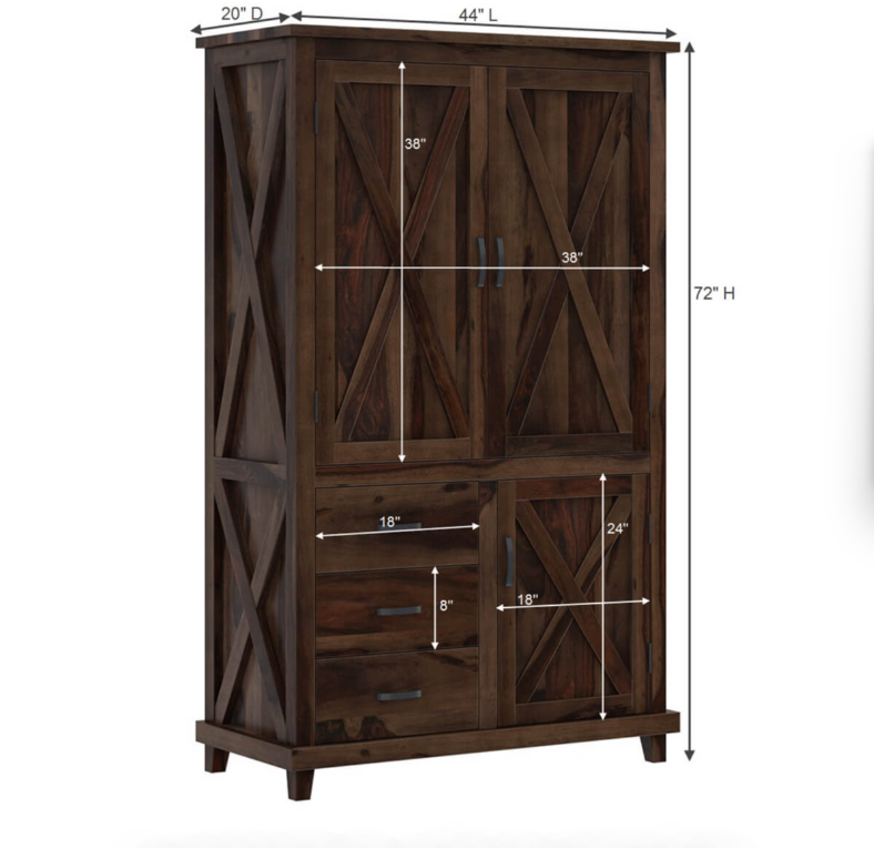 Antwerp Farmhouse Rustic Solid Wood Large Clothing Armoire Wardrobe