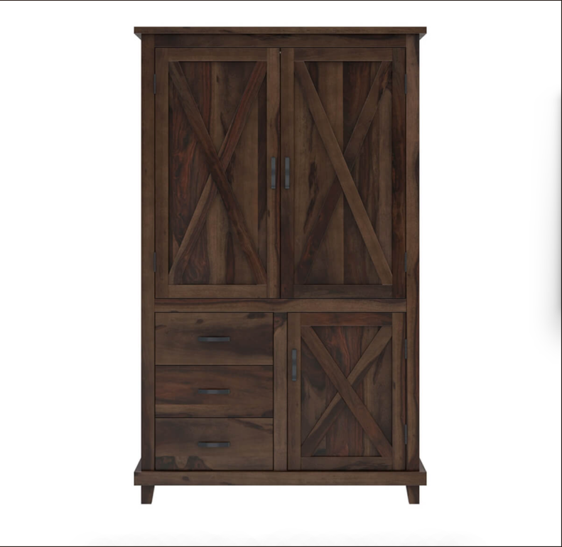 Antwerp Farmhouse Rustic Solid Wood Large Clothing Armoire Wardrobe
