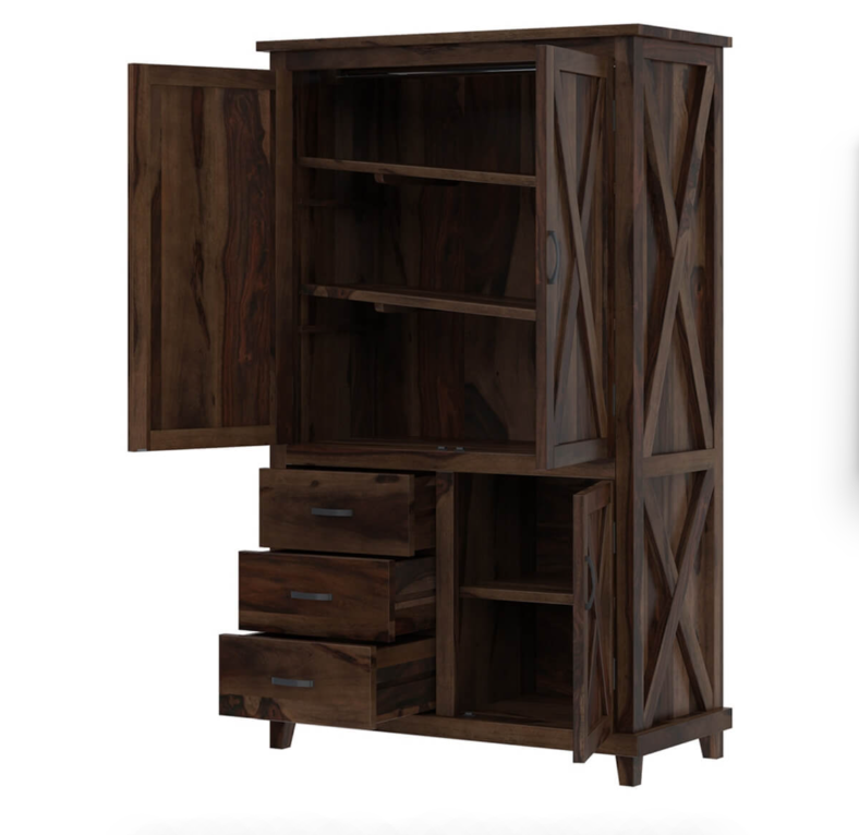 Antwerp Farmhouse Rustic Solid Wood Large Clothing Armoire Wardrobe