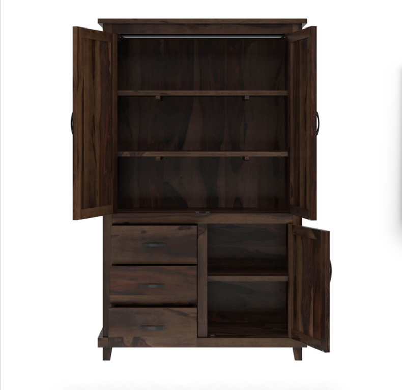 Antwerp Farmhouse Rustic Solid Wood Large Clothing Armoire Wardrobe