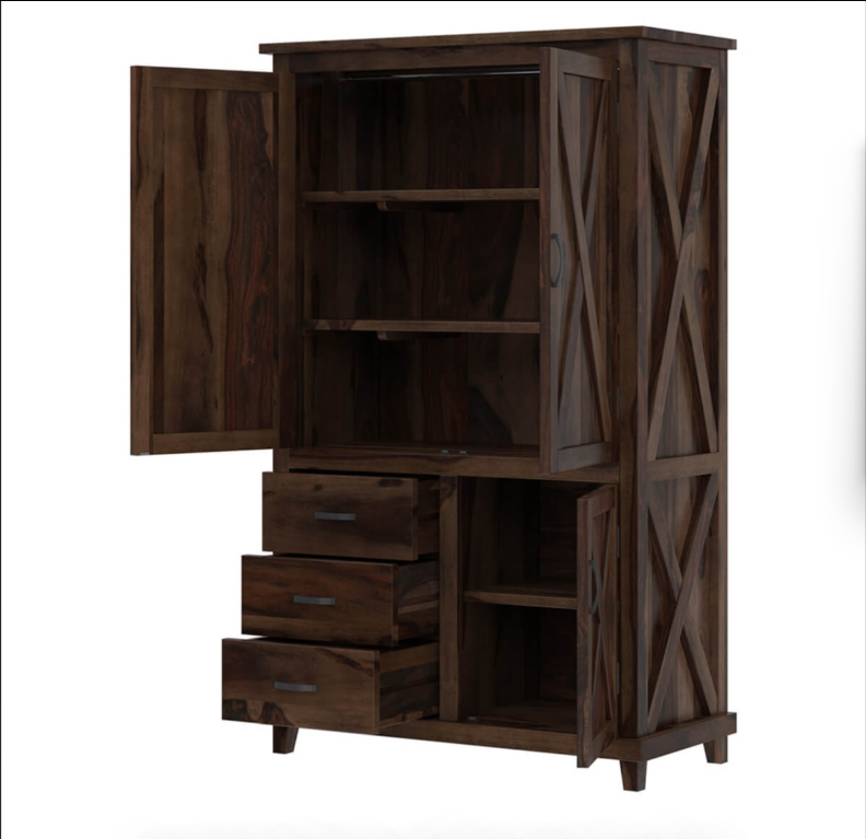 Antwerp Farmhouse Rustic Solid Wood Large Clothing Armoire Wardrobe