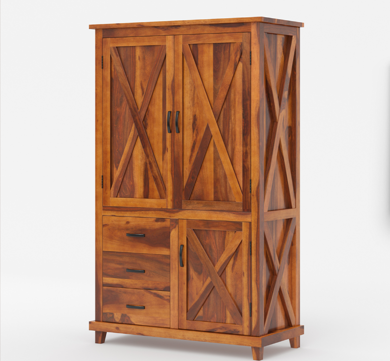 Antwerp Farmhouse Rustic Solid Wood Large Clothing Armoire Wardrobe