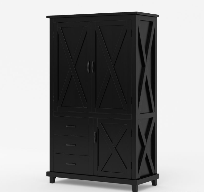 Antwerp Farmhouse Rustic Solid Wood Large Clothing Armoire Wardrobe