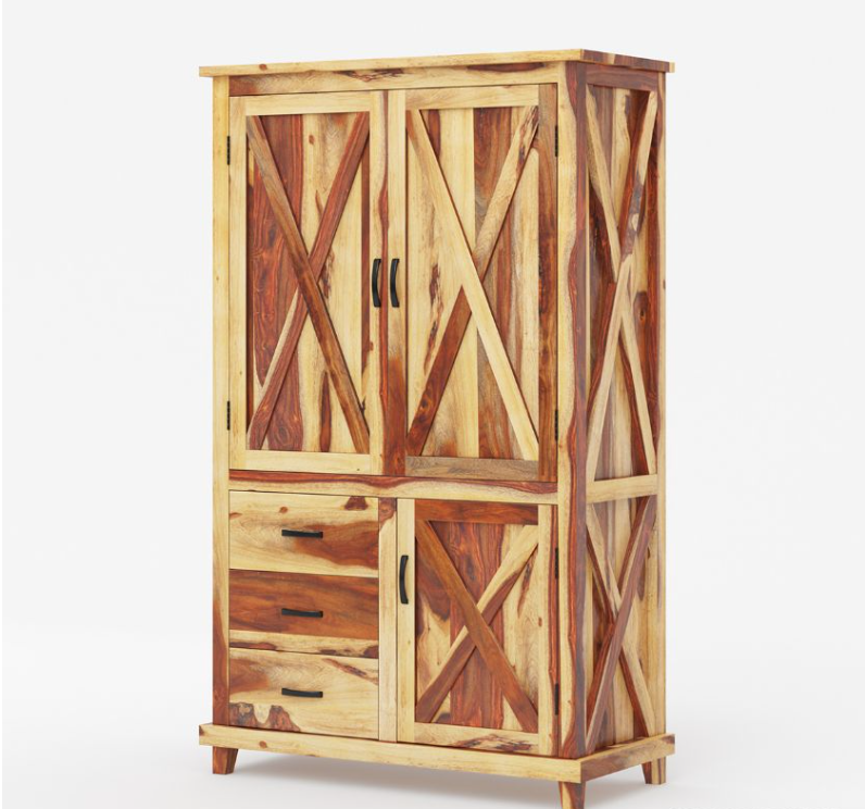 Antwerp Farmhouse Rustic Solid Wood Large Clothing Armoire Wardrobe