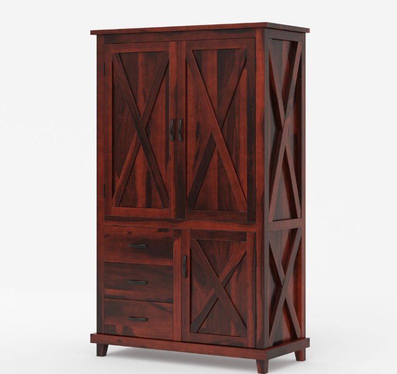 Antwerp Farmhouse Rustic Solid Wood Large Clothing Armoire Wardrobe