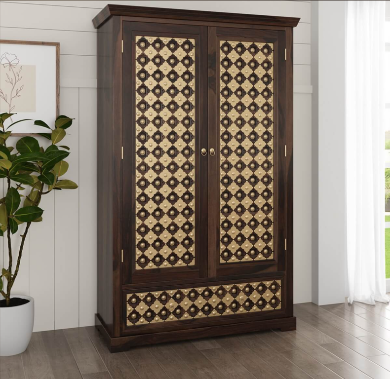 La Junta Solid Wood Brass Inlay French Country Style Armoire