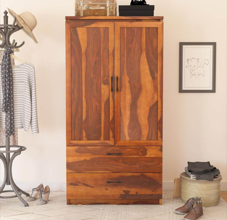 Rebecca Modern Solid Wood Wardrobe Clothing Armoire With Shelves